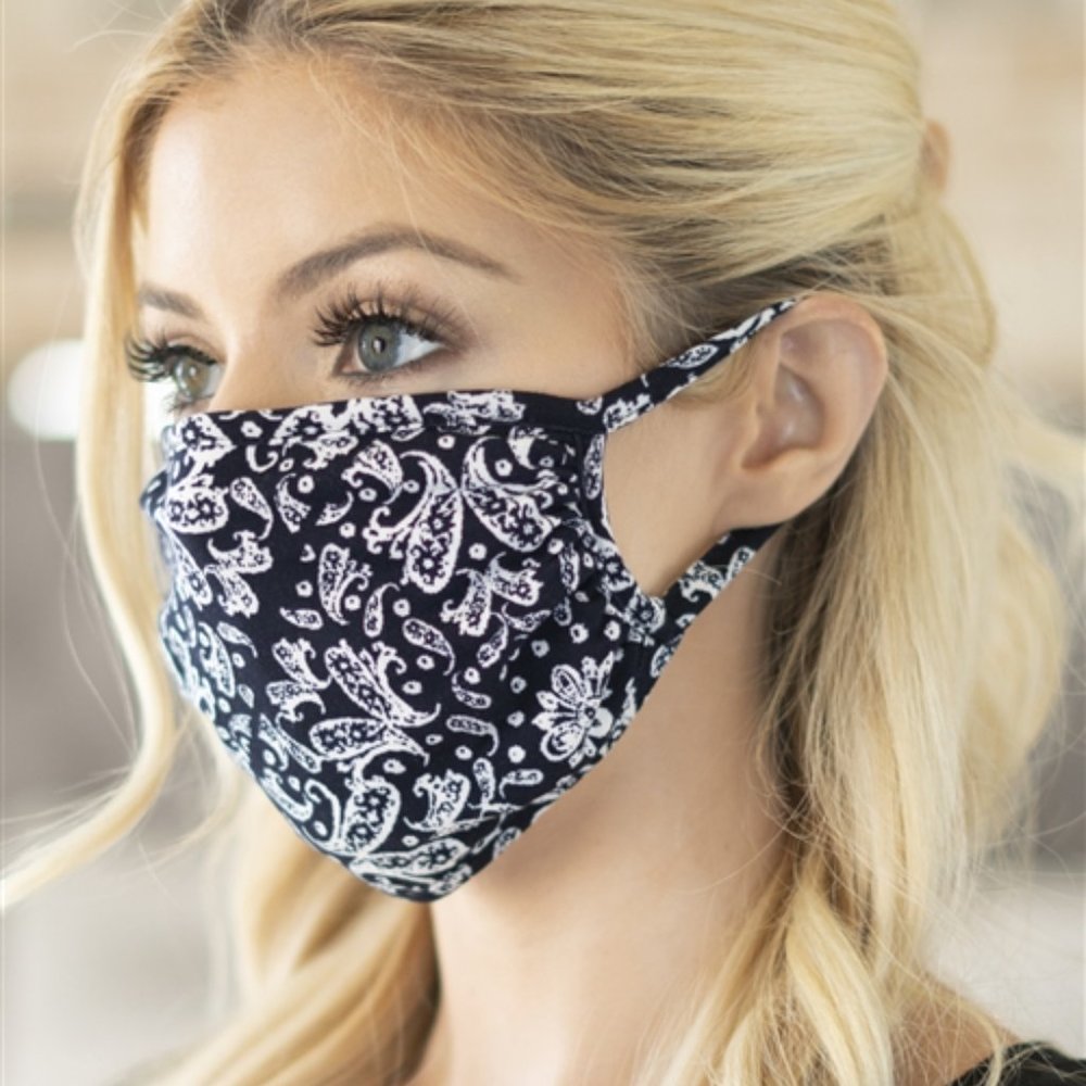 2 for 20! Black paisley print face mask - Picture 2 of 8
